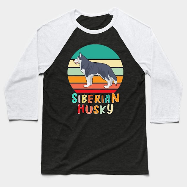 Vintage Retro Siberian Husky Baseball T-Shirt by adrinalanmaji